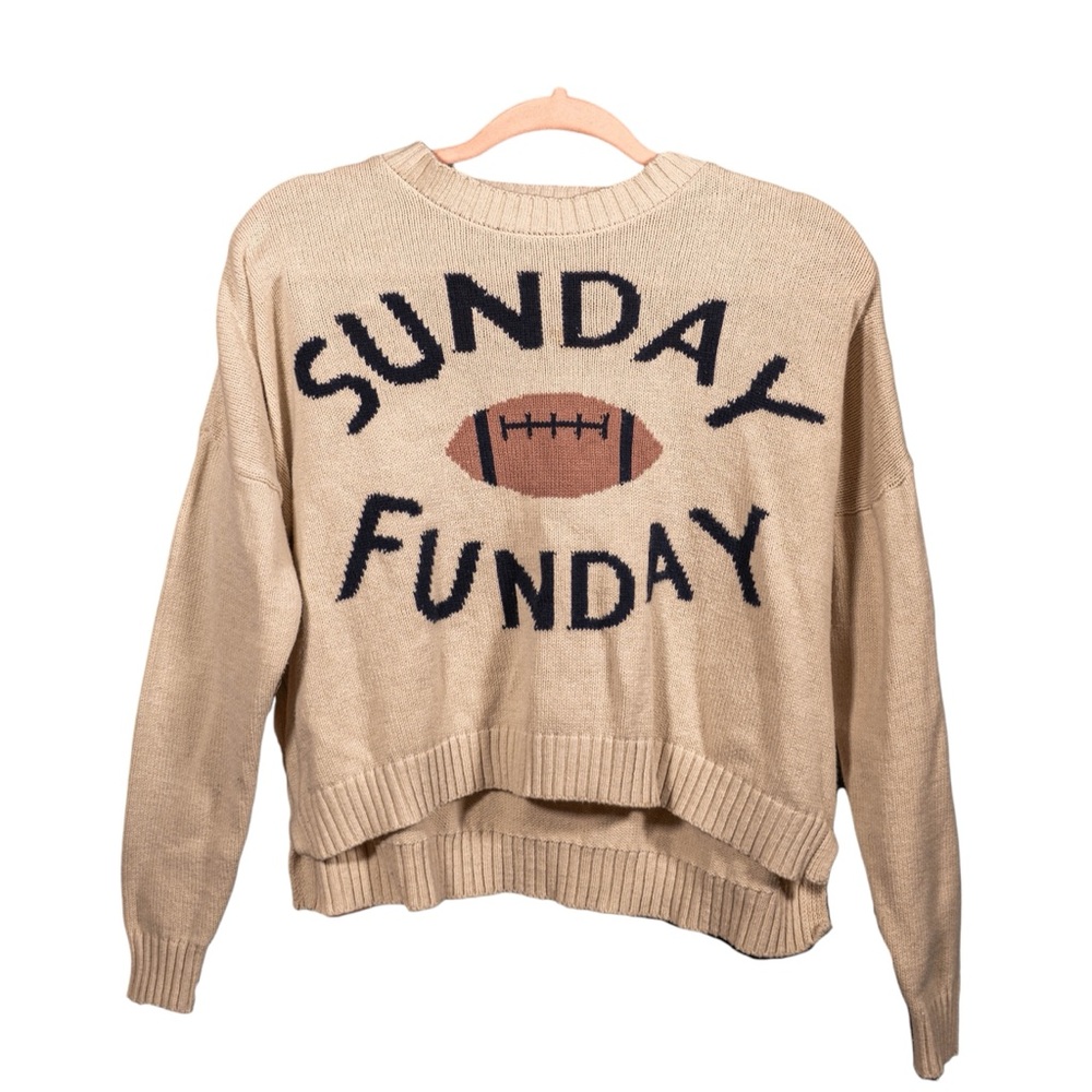 Moon & Madison Sunday Funday Cropped Football Sweater | Cream M